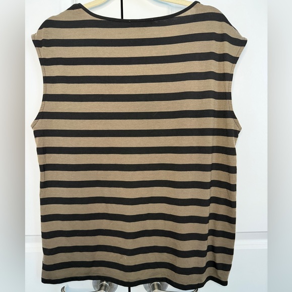 Roz & Ali Black Tan Striped Lace Yoke Sleeveless Top XL Casual Blouse - Picture 2 of 4